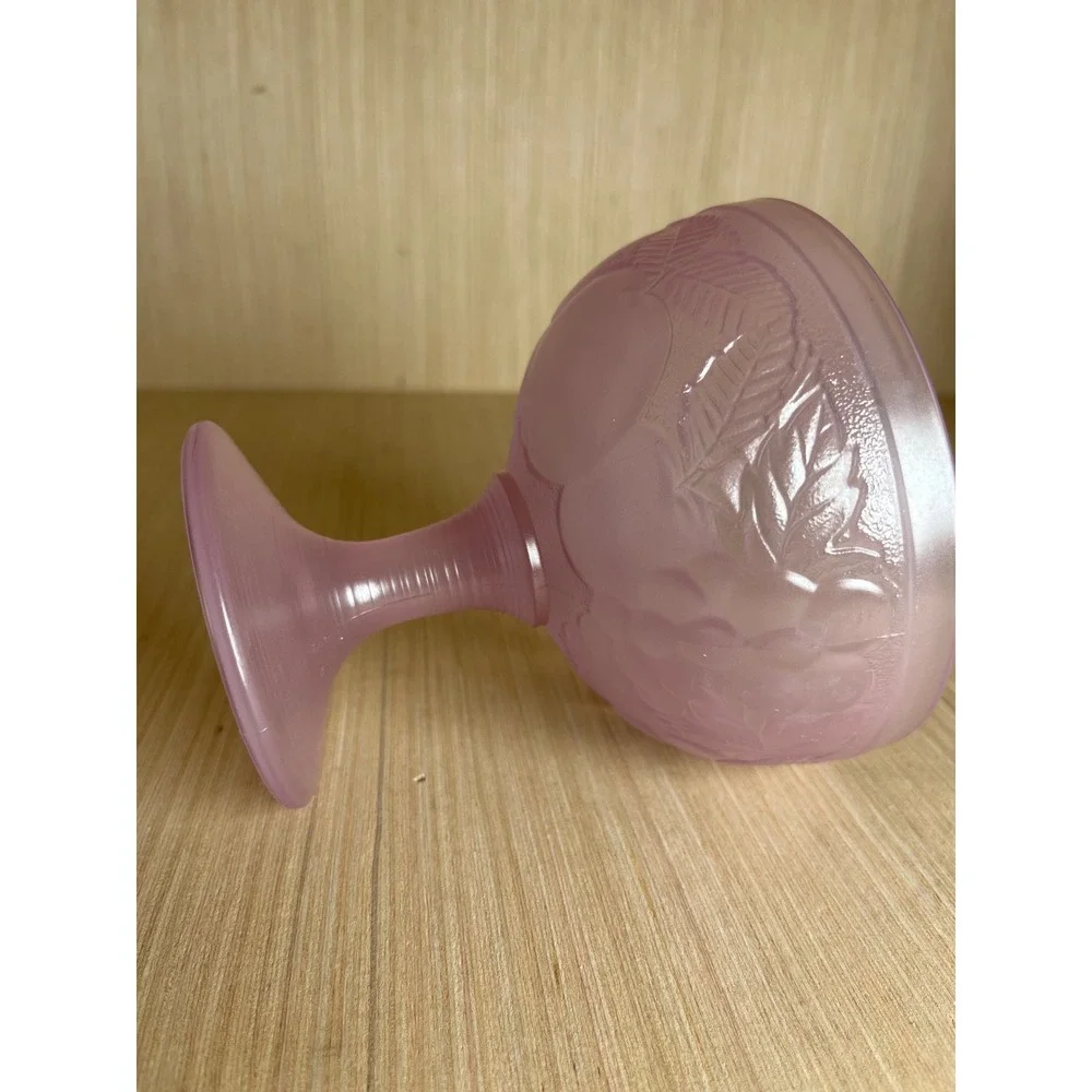 Vintage Luminarc France Frosted Pink Glass Fruit Embossed Dessert Sherbet Bowl